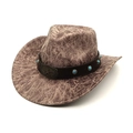 Chapeau de cowboy vintage en cuir vieilli marron avec pierres turquoise et boucle étoile - M(56-58cm) / Kaki