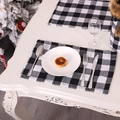 Classic black and white checkered Christmas table placemat and faux fur bottle cover set - Black and White Plaid