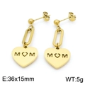 Gold MOM heart earrings made of titanium steel with hollow lettering and 36x15mm size - Gold Earrings (KE99867-Z)