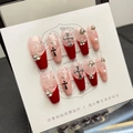 Handgefertigte Sarg-Klebenägel in Rot und Rosa mit Chromkreuzen und Strasssteinen - Extra Klein (XS)