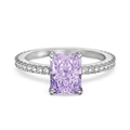 S925 sterling silver ring with large rectangular purple zircon and side accents - US 5 / Silver Purple Zirconia