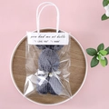 Dark gray coral fleece towel folded as a bunny in clear gift bag with handle - ins Gift Bag + Grey Rabbit