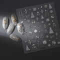 Makro-Detail von Weihnachts-Nagelstickern mit goldener Schneemann- und Schneeflocken-Prägung - Silber/Schneeflocke/Schleife / CO-322 Silberprägung