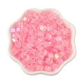 Pastel pink 5mm rainbow square glass sugar beads with multifaceted iridescent finish - Pink