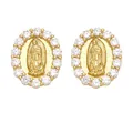 Vintage Virgin Mary oval stud earrings with gold plating and white zircon inlay - Style C (Our Lady of Guadalupe)