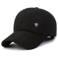 Gorra de béisbol de invierno para hombre en lana negra con forro polar y escudo de metal - Ajustable / Negro con Logo M