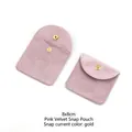 Pink velvet jewelry pouch set 8x8cm with elegant golden snap button closure - Velvet/Metal Snap / 8x8cm / Pink