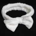 Soft white plush twisted sponge headband for makeup and facial cleansing routines - Plush Bow Hairband / White