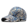 Detail of high-quality baroque jacquard fabric on a blue and gold hip hop baseball cap - One Size / Silver (Blue Gold Silver Woven)