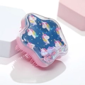 Detailed view of pink star shaped hair brush with unicorn pattern and sequins - Blue Cat