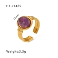 18k gold plated stainless steel open ring with 13mm oval purple stone insert - Purple Oval Striped Relief Style (HF-J1469)