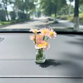 Mini car glass vase with pink daisy flower on dashboard for interior decoration - Pink Daisy Vase Only