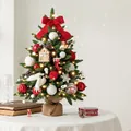 60cm mini Christmas tree with red and white decorations, pine cones and warm LED lights - 60cm Mixed Leaf Set Red White