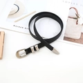 Ceinture minimaliste en cuir noir pour femme avec boucle argentée et esthétique style ins - (Double Passant) Noir