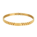 Bracciale in acciaio inossidabile placcato oro 18K con piastra metallica lucida a specchio - Collana a Maglie Stile Cinturino con Intarsio di Zircone - Oro