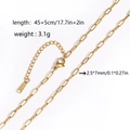 Golden 45cm stainless steel paperclip chain necklace with 3.1g weight and size specs - Paperclip Chain / Gold