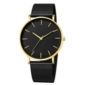 Minimalist ultra-thin watch with black matte dial, golden case and black mesh steel band - Black Band Gold Case Black Dial Gold Hands