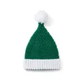 Dark green Christmas knit hat with a large white pompom and wide ribbed cuff - One Size / Green + White Adult