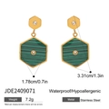 Waterdichte goudkleurige roestvrijstalen zeshoekige oorbellen met groene malachietstenen - Groen Zeshoekig Malachiet Patroon Stijl (JDE2409071)