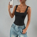 Sexy black low-cut Y2K style bodysuit with elastic fabric and skinny fit for women - S / Black
