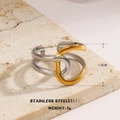 Tweekleurige roestvrijstalen kettingring in goud en zilver, breedte 1,5 cm, modern - Contrasterende In elkaar gevlochten Lijnen (ZN087G-2)