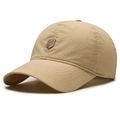 Khaki breathable mesh baseball cap with embroidered shield logo and curved brim - Adjustable / Beige