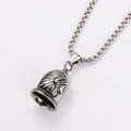 Detail of vintage silver Indian chief bell pendant with intricate carvings and box chain - Steel Color (With 3.5mm*60cm Chain)