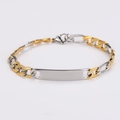 Bracciale a catena cubana bicolore argento e oro in acciaio con piastra incidibile - 8mm*21cm / Bicolore (Oro e Argento)