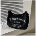 Bolso de lona negra con letras vintage blancas y un práctico bolsillo lateral - Negro