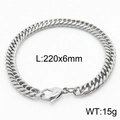 Silver finish titanium steel chain bracelet with lobster clasp, 220x6mm size for men - Style B 6mm x 220mm