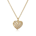 Gold-plated heart necklace with white zircon pavé setting on a classic link chain - Hollow Heart