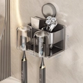 Wall-mounted suction toothbrush holder in gunmetal grey finish with two cups - Couple Set · 2 Cups