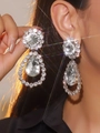 Silver teardrop earrings featuring sparkling rhinestones for an elegant party style - Silver Big Water Drop Rhinestone Earrings