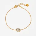 Elegant gold stainless steel bracelet with oval zircon gemstone and lobster clasp - Gold Oval Clear Zircon Style (SBK135)