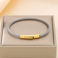 Two-tone mesh woven bracelet featuring silver stainless steel and 18K gold-plated clasp - Silver Mesh Weave Gold Clasp Bracelet (KB183046-HB)