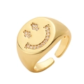 Punk style adjustable gold-plated open ring with micro-pave zircon smiling face - Adjustable Open / Bright Gold Micro Pave Zirconia Smile Face