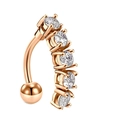Rose gold belly button ring featuring five round clear cubic zirconia in 4-prong settings - Rose Gold with Five Diamonds