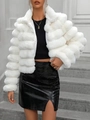 Short faux fur jacket for women in white with sleek horizontal textured stripes - S / White