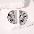 Minimalist silver geometric semicircular earrings with irregular liquid metal texture - Steel