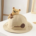 Cute khaki cotton baby bucket hat with a yellow plush bear and cookie patch detail - 8 Months-3 Years (46-50cm) / 03 Khaki (Bear Cookie)