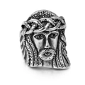 Retro silver stainless steel ring featuring a detailed 3D relief of Jesus with crown of thorns - US 8 / Jesus Portrait Relief Silver (KR39454-OT)