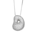 Silver bean shaped pendant necklace with pave crystal setting on delicate box chain - Shape: Bean / Silver