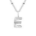 Silver stainless steel bead chain necklace featuring a textured letter E pendant - Letter E / Silver