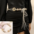 Bohemian beige woven waist belt with ethnic wooden beads and tassels for dresses - Bohemian Ring Decor (0557) / White