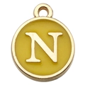 Golden round pendant with yellow enamel inlay featuring a bold capital letter N design - Letter N Style / 1 Piece (12x14mm) / Yellow