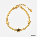 Gold stainless steel snake chain bracelet with black enamel star pendant charms - Gold Black Star Bracelet (SBK032)