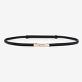 Minimalist black leather skinny belt with elegant gold rectangular buckle for women - Silver Snap Button / 45-95cm / Black