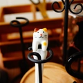 Cucchiaio in ceramica dipinto a mano a forma di gatto bianco con macchie marroni - Cucchiaio Sospeso Gatto Calicò