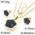 Golden four-leaf clover jewelry set with black stones and long tassel details - Short Stud 2-Piece Set / Gold
