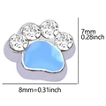 Blue enamel cat paw charm with clear crystals and silver finish measuring 7mm by 8mm - F1136-Light Blue Rhinestone Paw